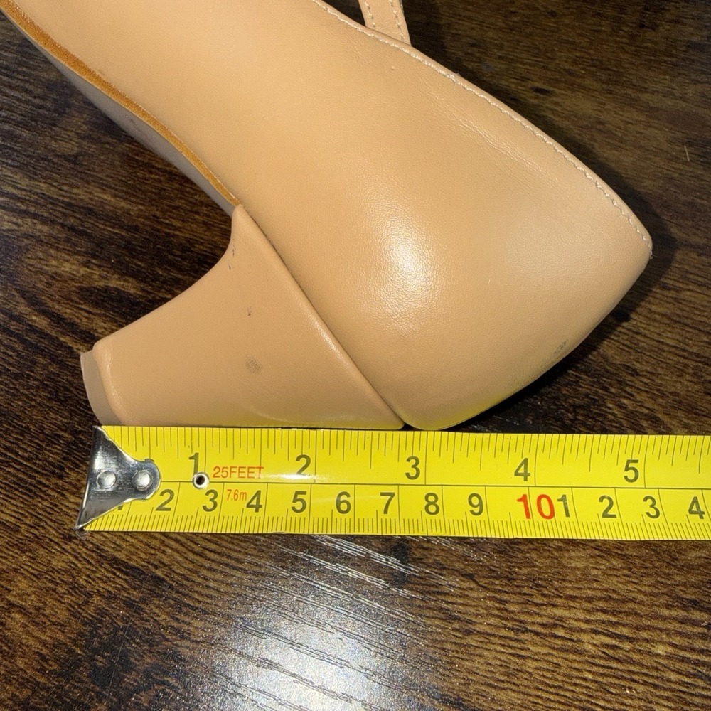 MIUMMASH Women's Tan 3" Leather Heel T Strap Size 37 Hard Sole Rubber Bottom - Picture 8 of 8